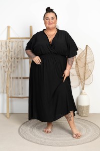 Sukienka Maxi z Kopertowym Dekoltem EMILII czarna Plus Size 52/58