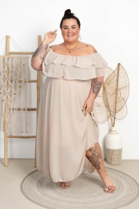 Sukienka Maxi Hiszpanka VENTURA beżowa Plus Size 52/56