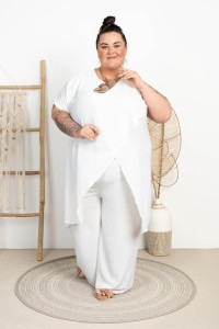 Komplet Tunika + Kuloty LUCKY biały Plus Size 48/54