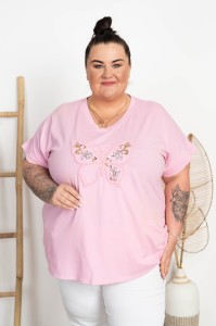 Bluzka bawełniana Dekolt V MAGDA pudrowa Plus Size 50/56