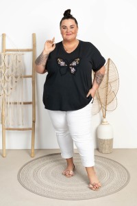 Bluzka bawełniana Dekolt V MAGDA czarna Plus Size 50/56