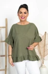 Lniana Bluzka z falbankami VAJANA khaki Plus Size 44-54