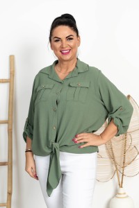 Koszula z wiązaniem MADAME khaki Plus Size 44/50