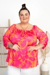 Bluzka Hiszpanka MARISOL pomarańczowo-różowa Plus Size 46-58