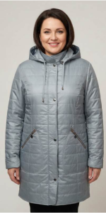 Płaszczyk taliowany ELA szaro niebieska Plus Size 44-52