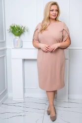 Sukienka elegancka z koronką VIVIEN beżowa Plus Size 44-56