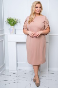 Sukienka elegancka z koronką VIVIEN beżowa Plus Size 44-56
