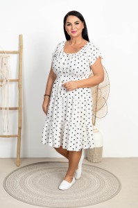 Sukienka w groszki literka A JANETTE biała Plus Size 44/52