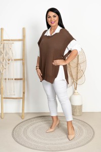 Biała Koszula ze sweterkiem MAJKA brąz Plus Size 44/50