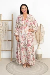 Sukienka Maxi LADI kwiaty brudny róż Plus Size 44/50
