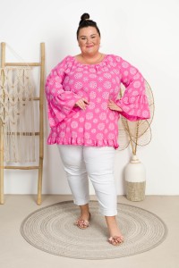 Tunika Hiszpanka z kieszeniami ORENGA różowa Plus Size 48/54