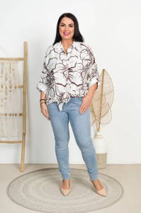 Koszula 'a la płócienko JOANNA kwiaty brąz Plus Size 46/50