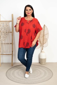 Płócienna Bluzka HOT czerwona Plus Size 42/48