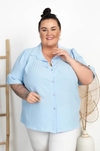 Koszula z crepy marszczona SKAY błękitna Plus Size 46/54