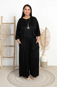 Komplet z Szerokimi Spodniami OFELIA czarny Plus Size 48/52
