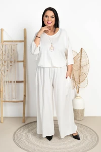 Komplet z Szerokimi Spodniami OFELIA biały Plus Size 48/52