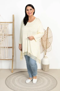 Tunika trapezowa z koronką ISA w paski żółte Plus Size 46/54