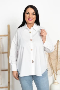 Koszula z ozdobnymi broszkami MELIA biała Plus Size 44/50
