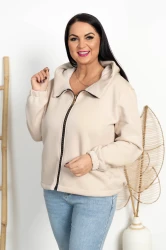 Bluza ocieplana na suwak TWIST beżowa Plus Size 42-50