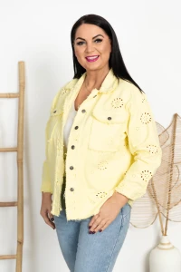 Kurtka jeansowa ażurowa FRIDAY bananowa Plus Size 42/48