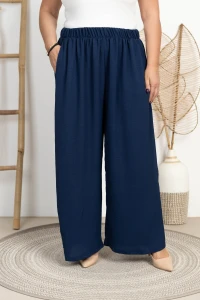 Szerokie Spodnie z crepy KULOTY granatowe Plus Size 48/56