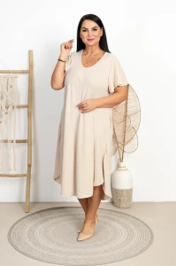 Sukienka Trapezowa z crepy PAULINA beżowa Plus Size 44/52