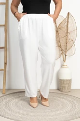 Spodnie materiałowe w gumę PORTO białe Plus Size 46/52