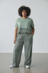 Komplet z Szerokimi Spodniami ZOJA panterka khaki Plus Size 48/54 