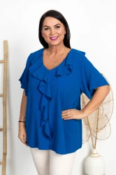 Bluzka z żabotem ADNA chabrowa Plus Size 46/52