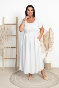 Sukienka Maxi Gumkowany Dekolt DIDI biała Plus Size 44/52