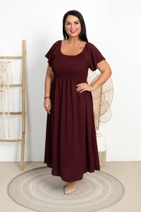 Sukienka Maxi Gumkowany Dekolt DIDI burgundowa Plus Size 44/52