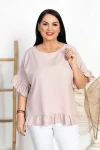 Lniana Bluzka z falbankami VAJANA pudrowa Plus Size 44-54