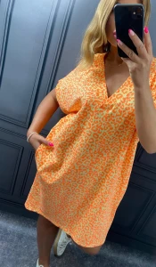 Sukienka Tuba CYRILL cętki neon pomarańcz Plus Size 44/48