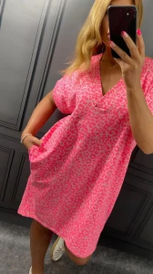 Sukienka Tuba CYRILL cętki neon róż Plus Size 44/48