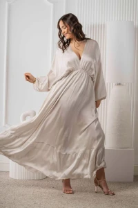 Sukienka Satynowa Maxi LADI beżowa Plus Size 44/52