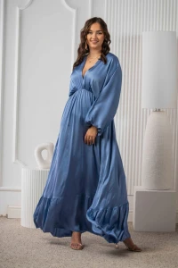 Sukienka Satynowa Maxi LADI jeansowa Plus Size 44/52