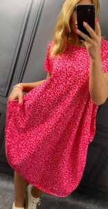 Sukienka bombka z kieszeniami SHARON cętki fuksja Plus Size 48/56