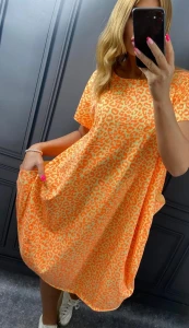 Sukienka bombka z kieszeniami SHARON cętki neon pomarańcz Plus Size 48/56