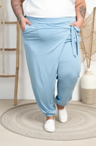 Spodnie dresowe wiązane na boku BAGGY błękitne Plus Size 46/56