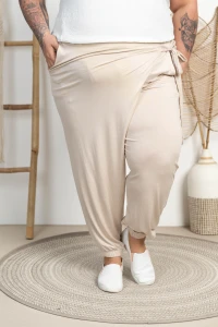 Spodnie dresowe wiązane na boku BAGGY beżowe Plus Size 46/56
