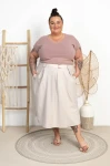 Spódnica z kieszeniami FOCUS beżowa Plus Size 46/52