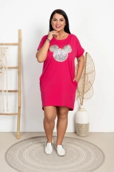 Sukienka Tuba z kieszeniami ELINA Myszka fuksja Plus Size 44/48