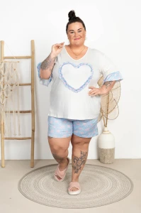 Piżama Spodenki+ Bluzka SANTO kwiatki błękit Plus Size 48/56