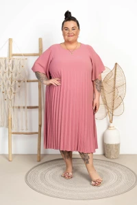 Sukienka Maxi Plisowana LEYA brudny róż Plus Size 50/56