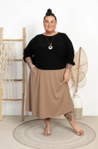 Długa Spódnica z kieszeniami CARINI beżowa Plus Size 46/52
