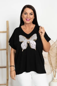 Bluzka czarna V-Neck DRINA Motyl Plus Size 46/54