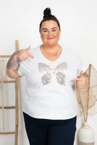 Bluzka biała V-Neck DRINA Motyl Plus Size 46/54