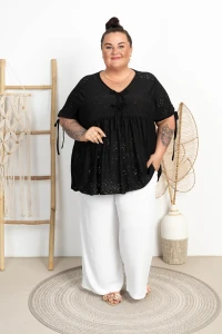 Ażurowa Bluzka z kokardkami TRACY czarna Plus Size 50/58