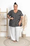 Tunika Płócienko OTELLO czarna w grochy Plus Size 48/54