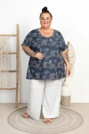Tunika Płócienko OTELLO jeans w kwiaty Plus Size 48/54